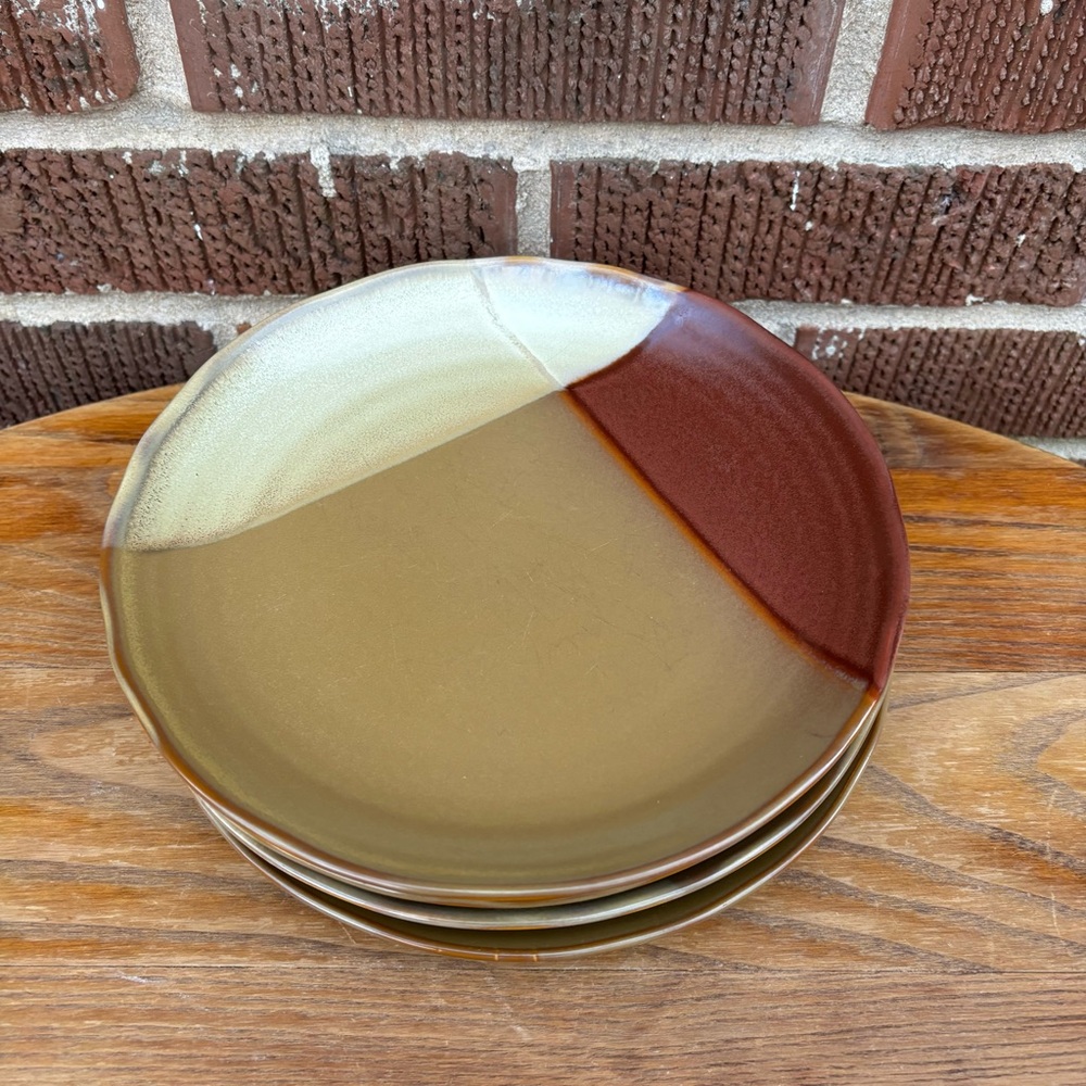 Sango Gold Dust Sienna 5039 Salad plates Tan Brown 3 pc Aprox 8 in